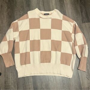 Checkered Tan and Cream Sweater